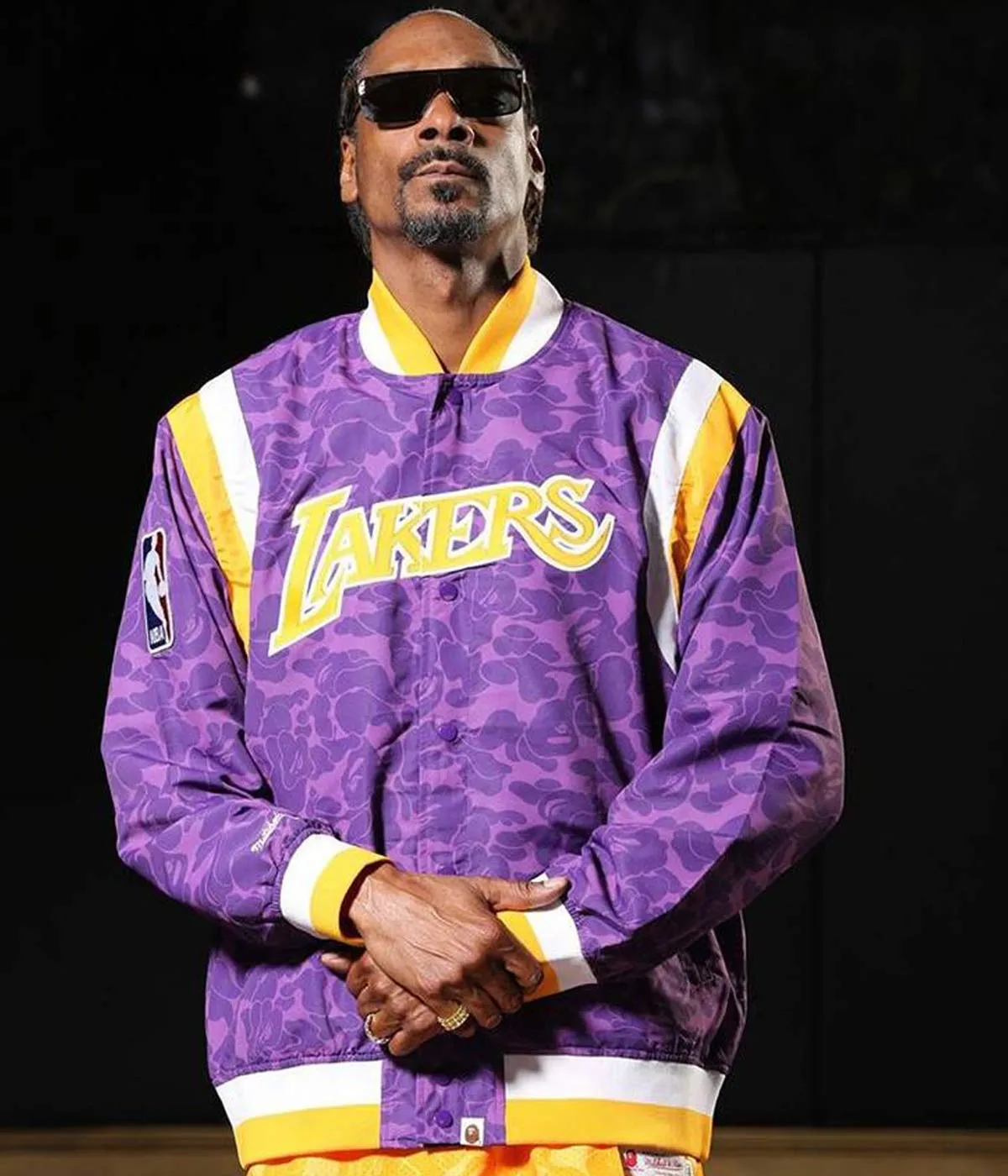 NBA Varsity Satin Purple X Bape Lakers Jacket - Jacket Makers