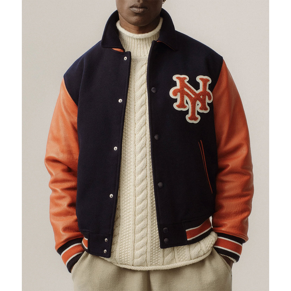 Orange and Blue Aime Leon Dore Mets Varsity Jacket