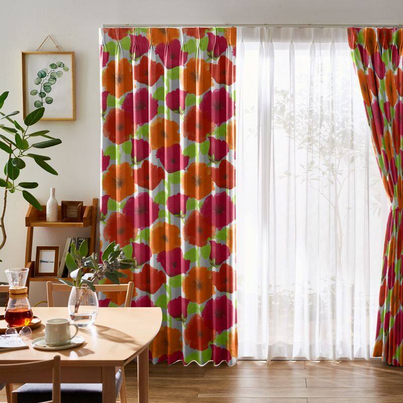 ポピー カーテン JD-19042 レッド ｜ジャストカーテン