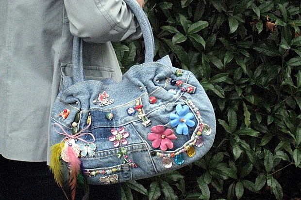 ハンドメイドバッグ （フラワー）】かわいい1点もの！デニムに
