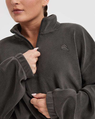 Fleece Oversized 1/2 Zip Crop Sweatshirt - Deep Taupe | Oner Active