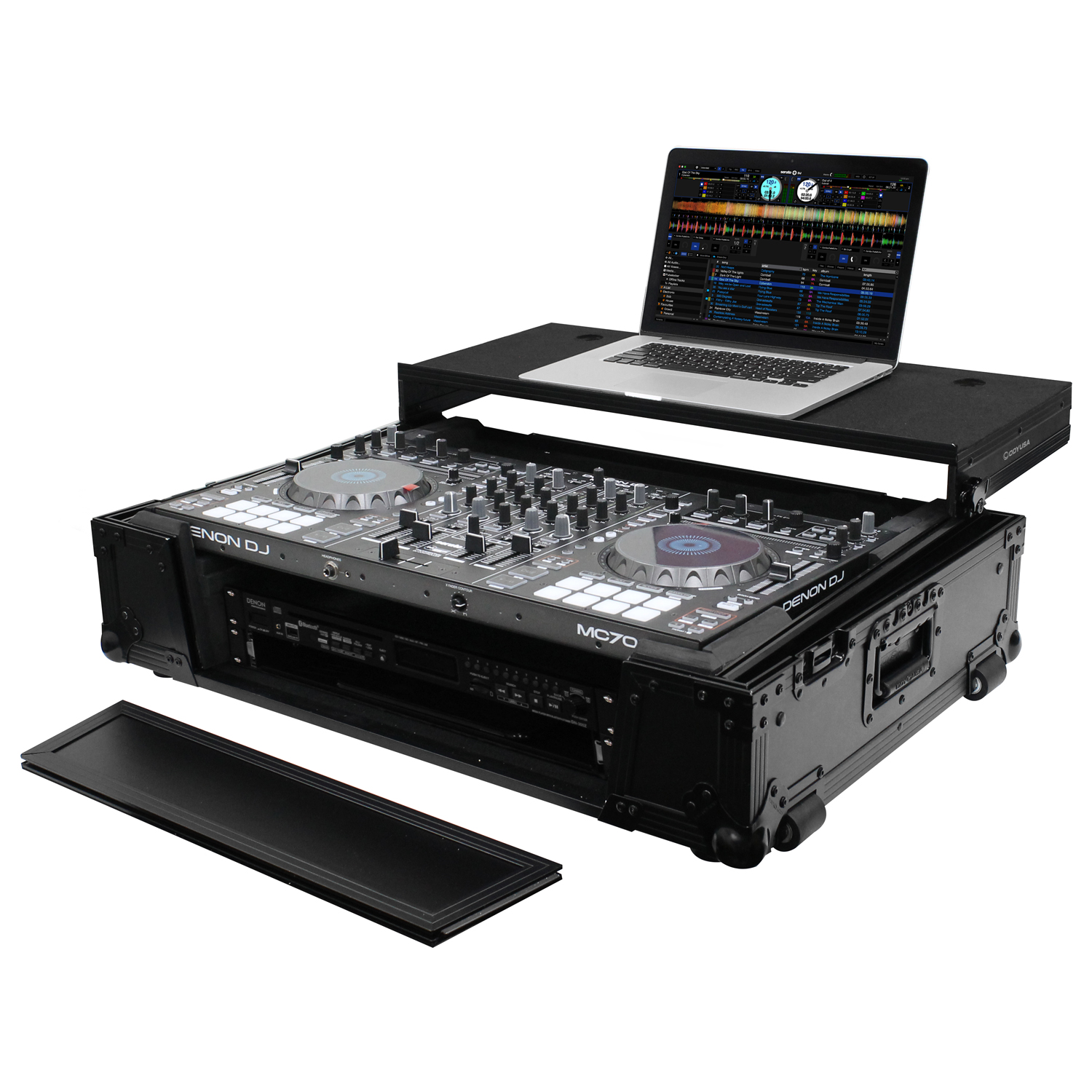 Black Roland DJ-808 / Denon MC7000 Flight Case with 2U Rack Space