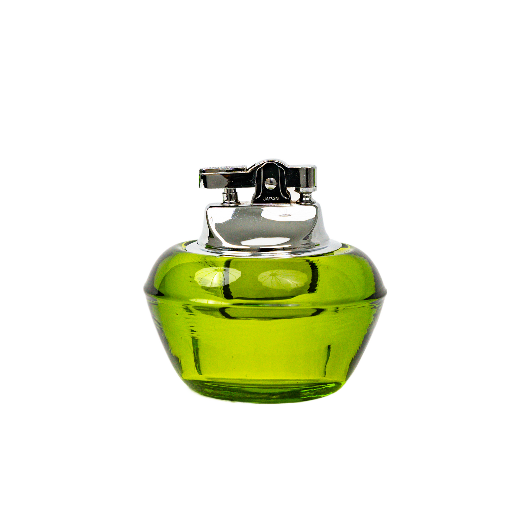 Vintage Viking Glass Orb Ashtray & Table Lighter Set - Avocado Green