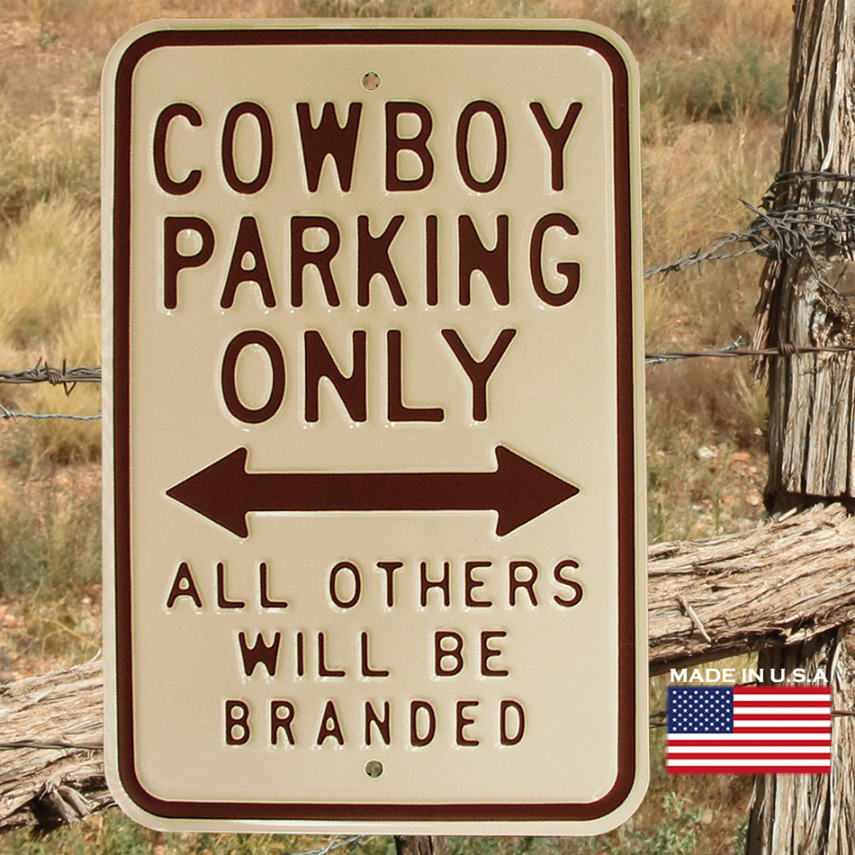 ウエスタン メタルサイン カウボーイ パーキング オンリー（クリーム