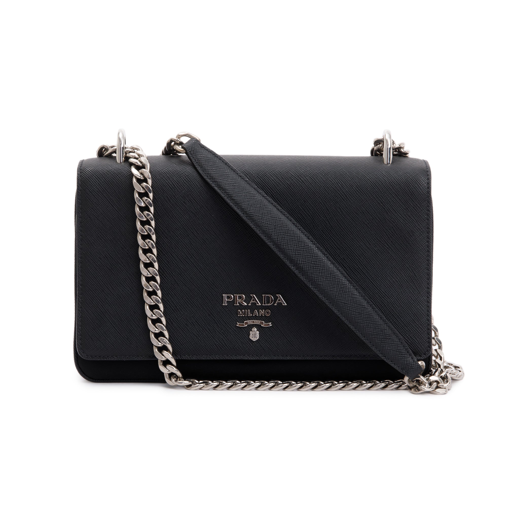 Prada Black Saffiano Tessuto Nylon Flap Chain Shoulder Bag – OLIVER'S