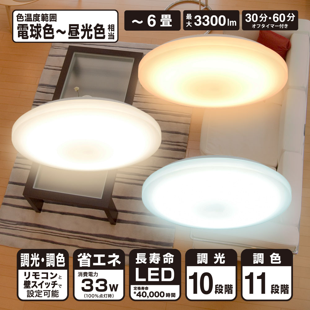 LEDシーリングライト 調光調色 6畳用 リモコン付 [品番]06-5598｜株式