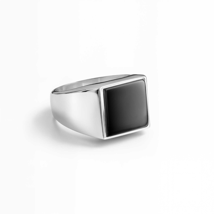 Basic Square Silver Ring with Black Onyx
