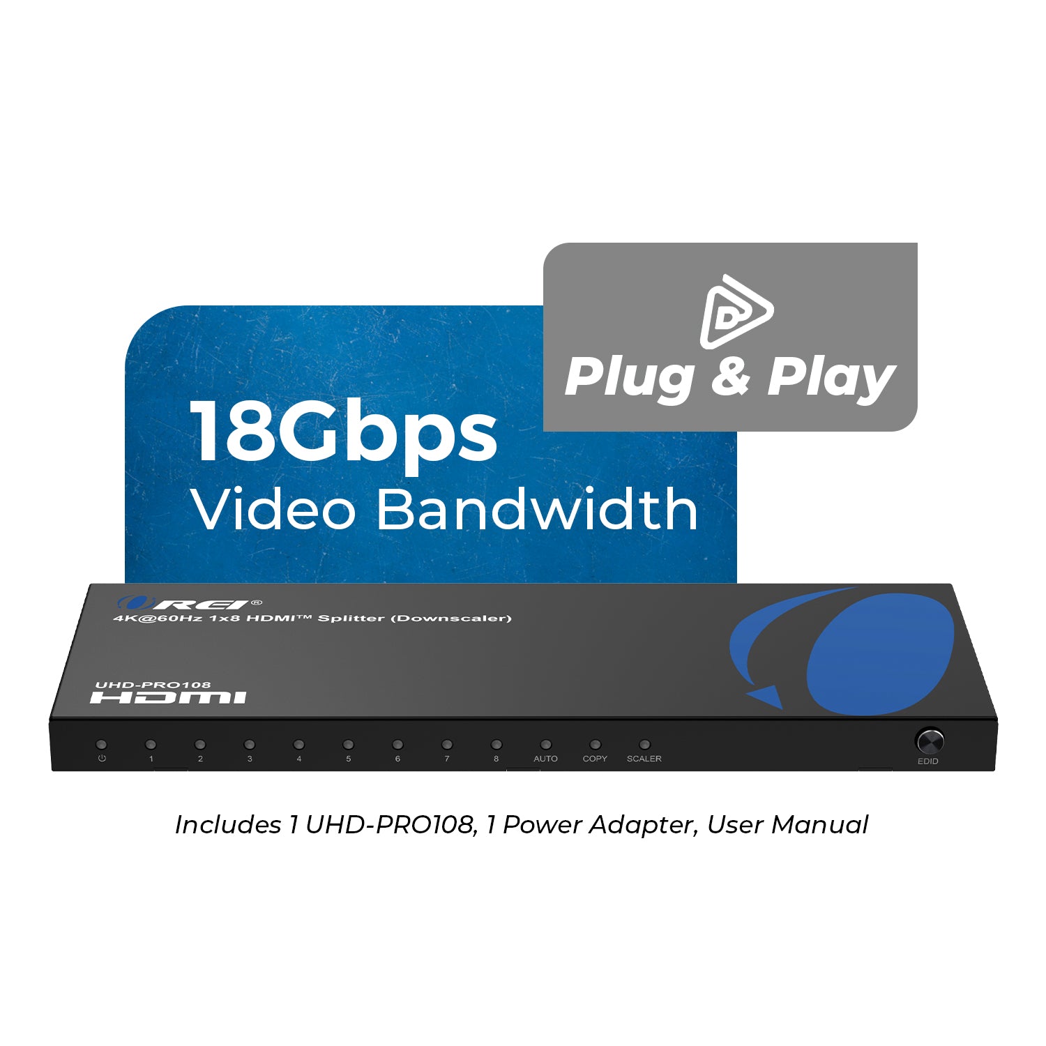 4K@60Hz 1x8 HDMI Splitter (Downscaler) UHD-PRO108 – OREI.COM