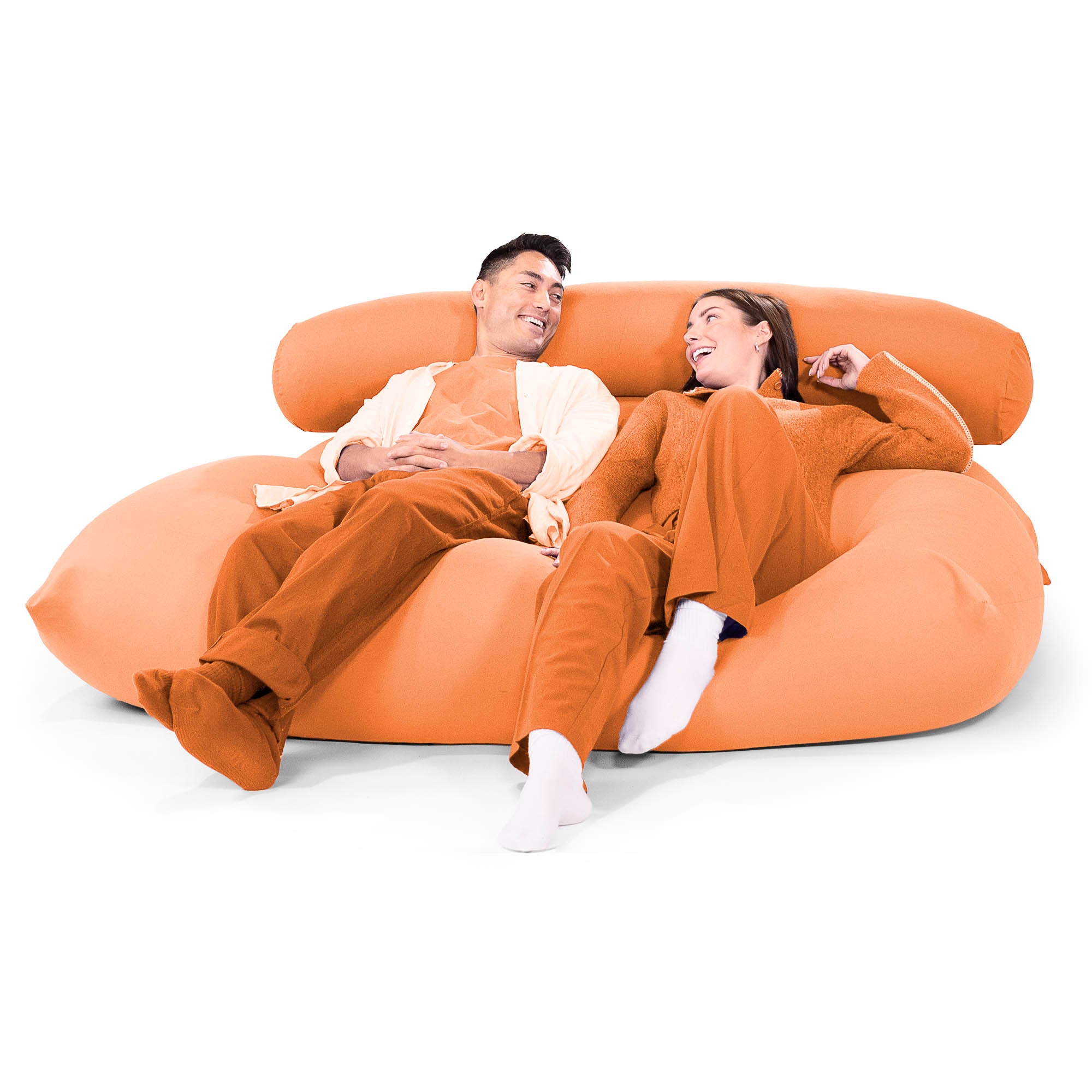 2人掛けラウンジャービーズクッション:コーラル/むちゃのびストレッチ