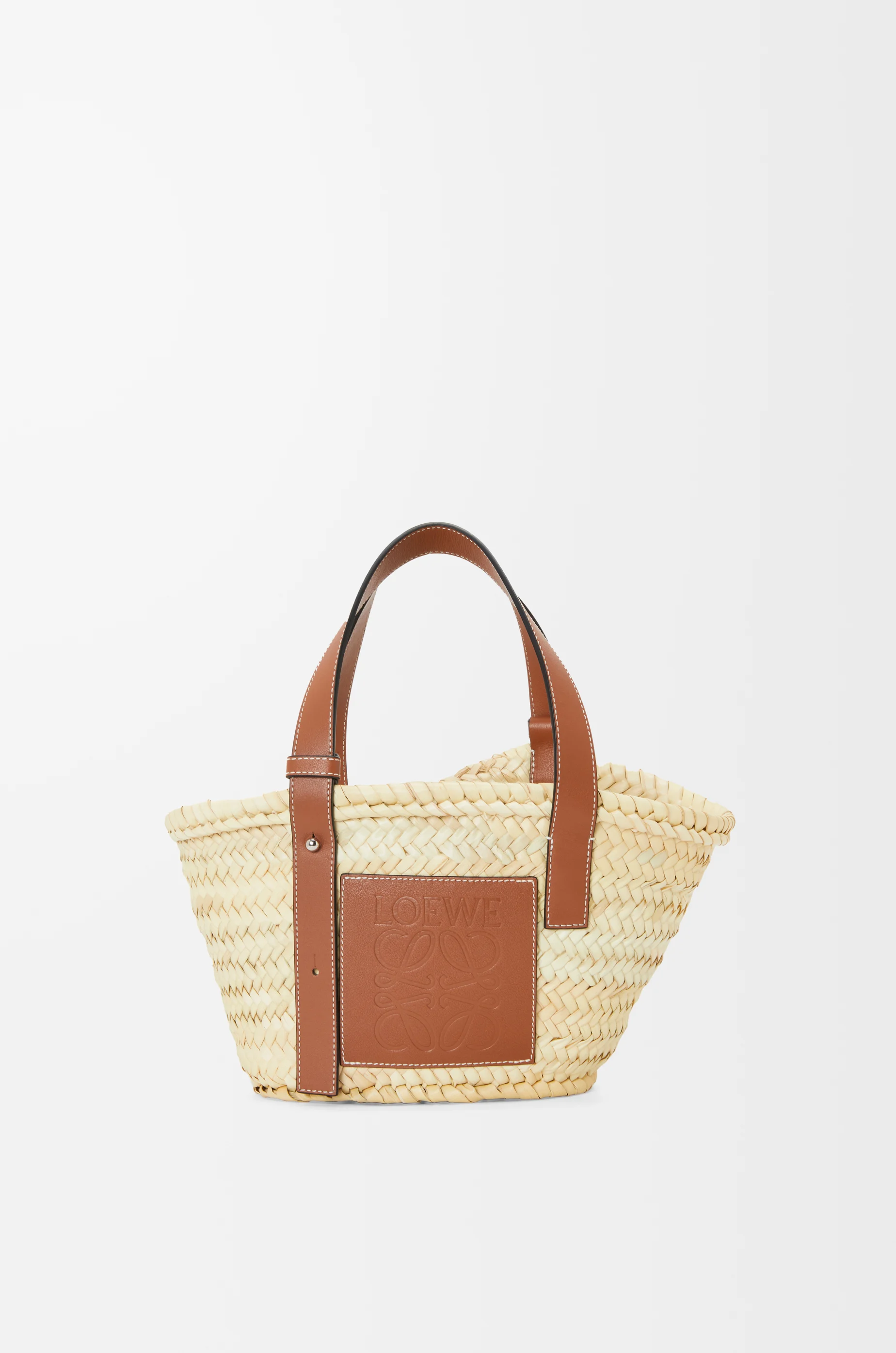 Small Basket bag in palm leaf and calfskin Beige - LOEWE