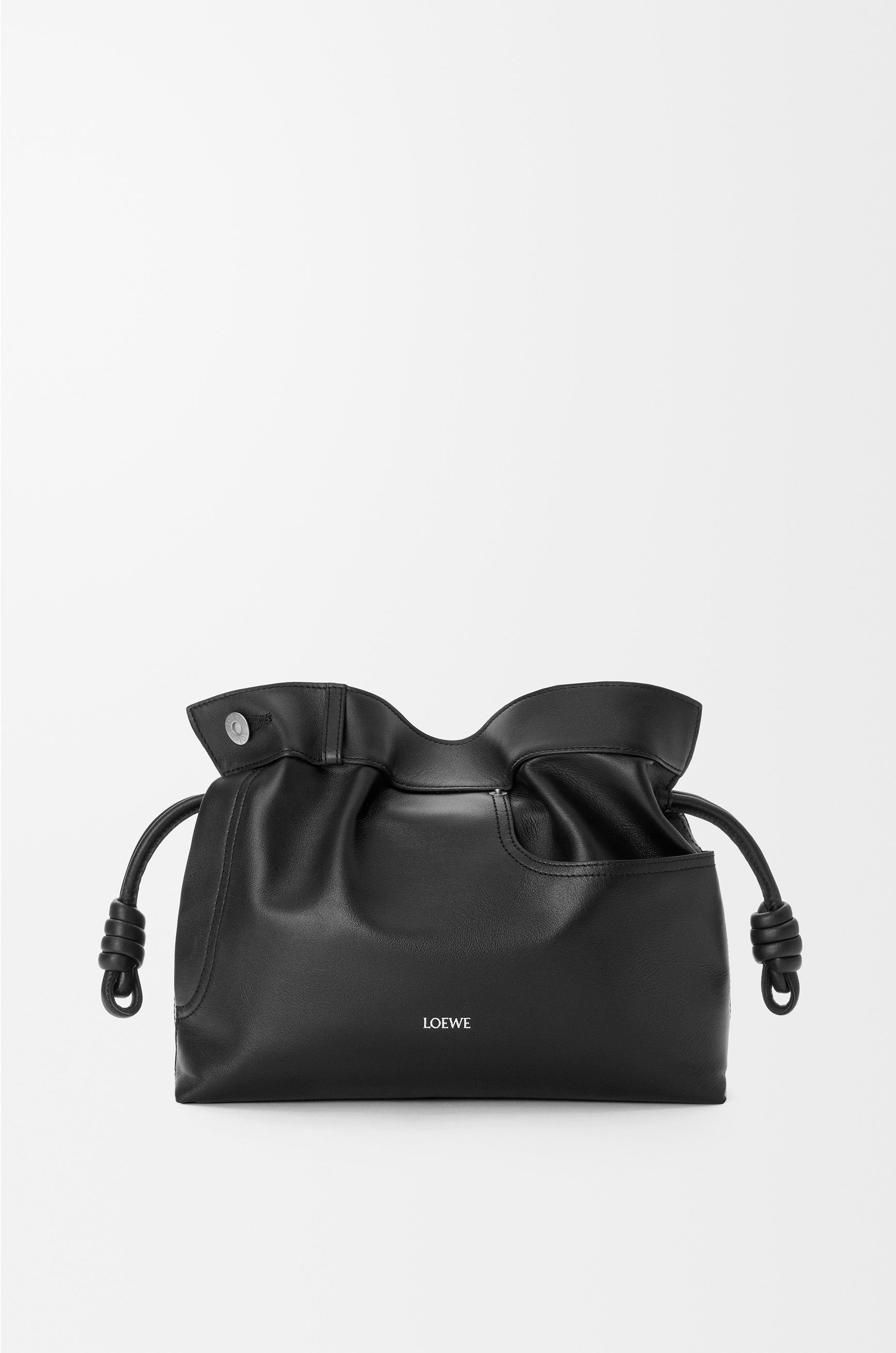 Panta medium Flamenco clutch in shiny calfskin Black - LOEWE USA