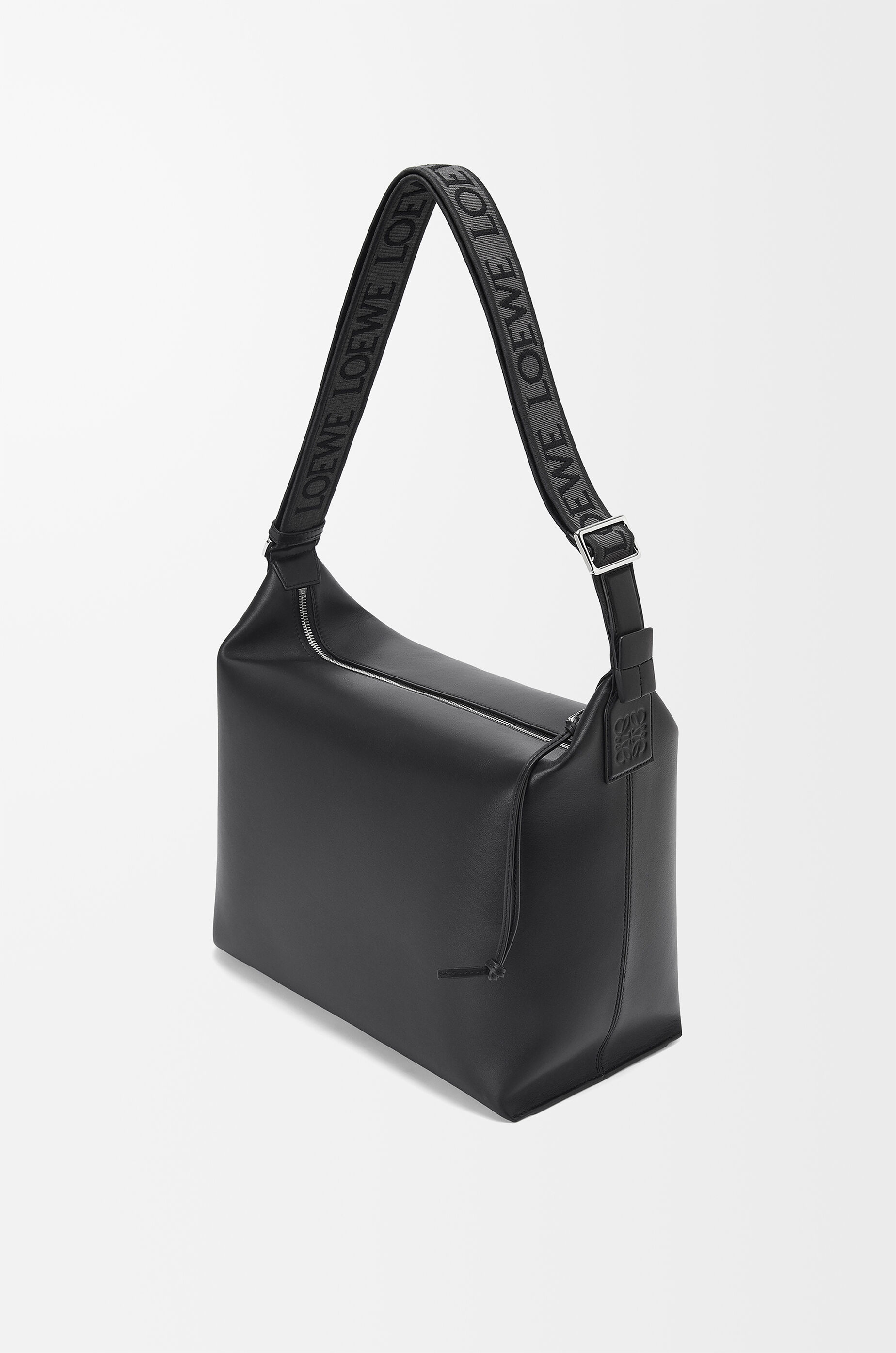 Cubi crossbody bag in supple smooth calfskin and jacquard Black