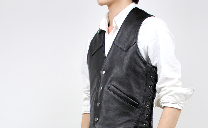 定価86900円 タグありROEN 牛革 レザーベスト スワロスカル ジレ 黒