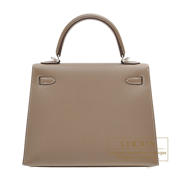 エルメス ケリー25/外縫い エトゥープ ヴォーエプソン シルバー金具