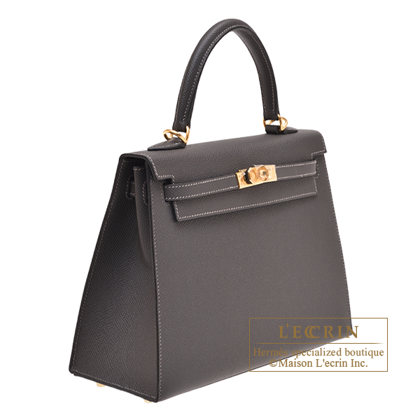エルメス ケリー25/外縫い グラファイト ヴォーエプソン ゴールド金具