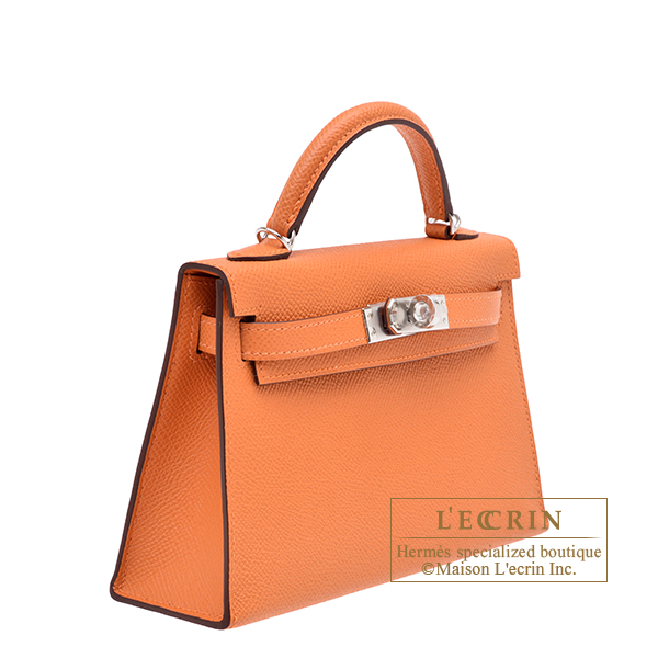 エルメス ケリーミニ/外縫い オレンジ ヴォーエプソン シルバー金具