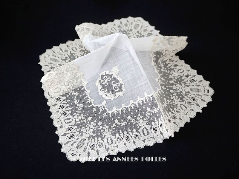 19世紀 アンティーク 結婚式のハンカチ ニードルレースのアプリ