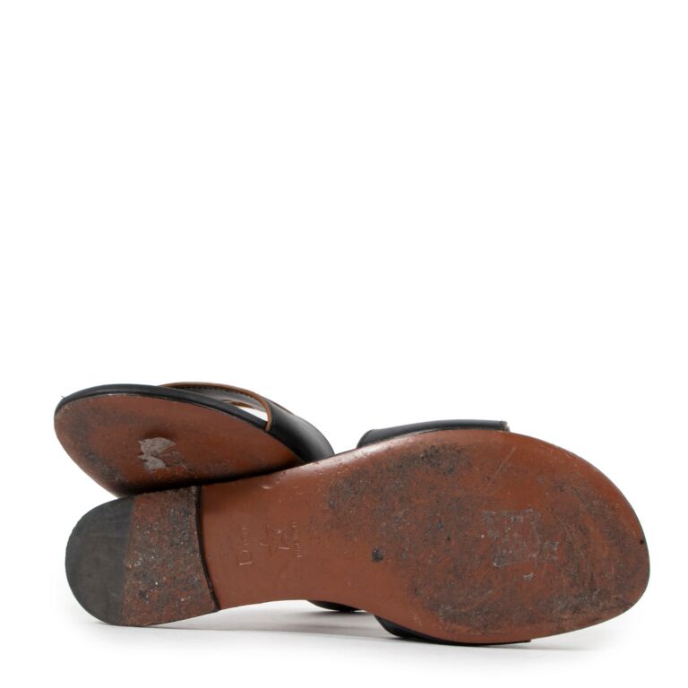 Christian Dior Black Leather D-Club Sandals - size 37 ○ Labellov