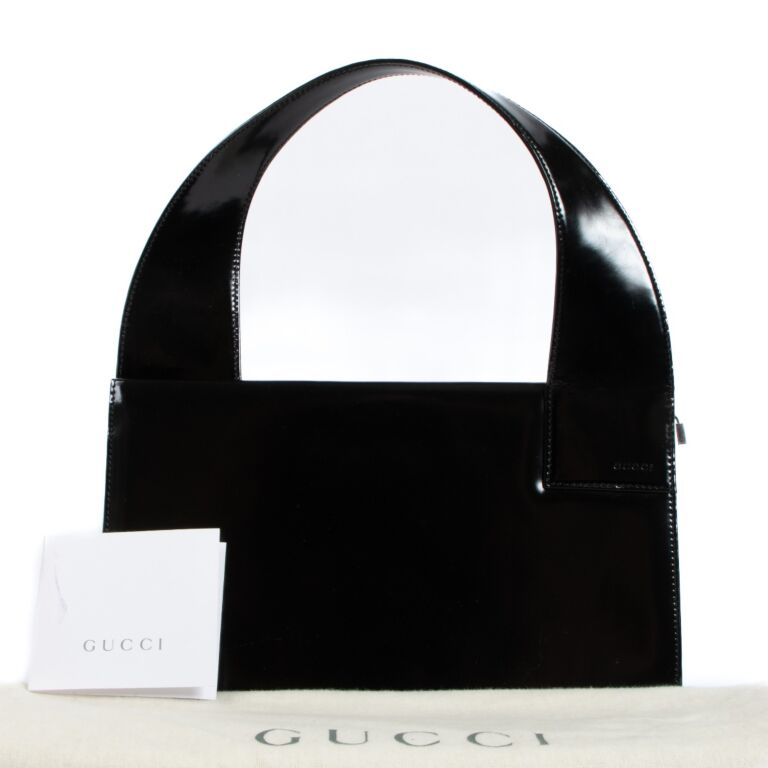 Gucci by Tom Ford Black Polished Leather Shoulder Bag ○ Labellov