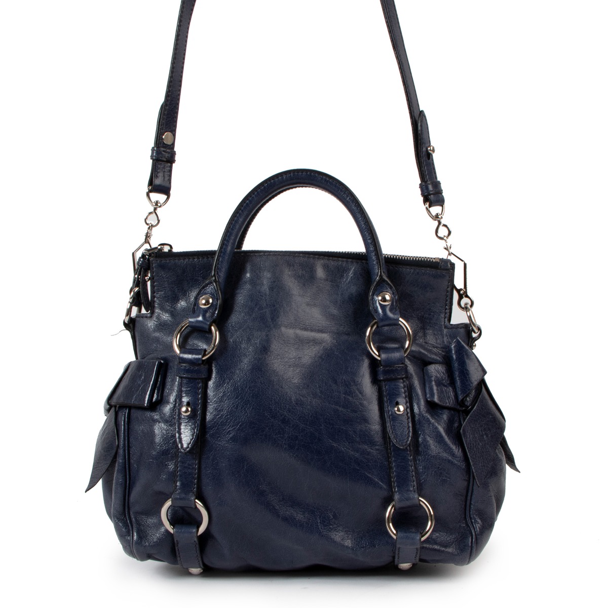 Miu Miu Blue Vitello Lux Bow Small Handbag ○ Labellov ○ Buy and