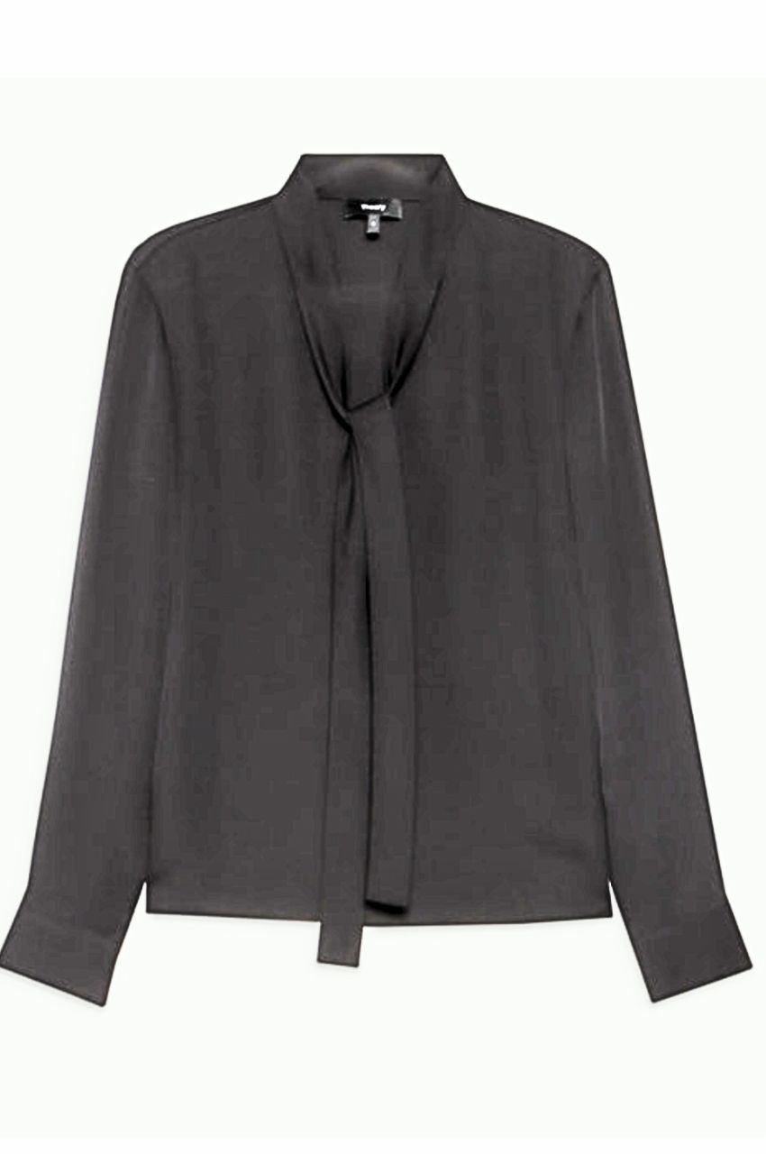 Theory - Modern Georgette Open Nk Tie Blouse (ブラック) シルク / V