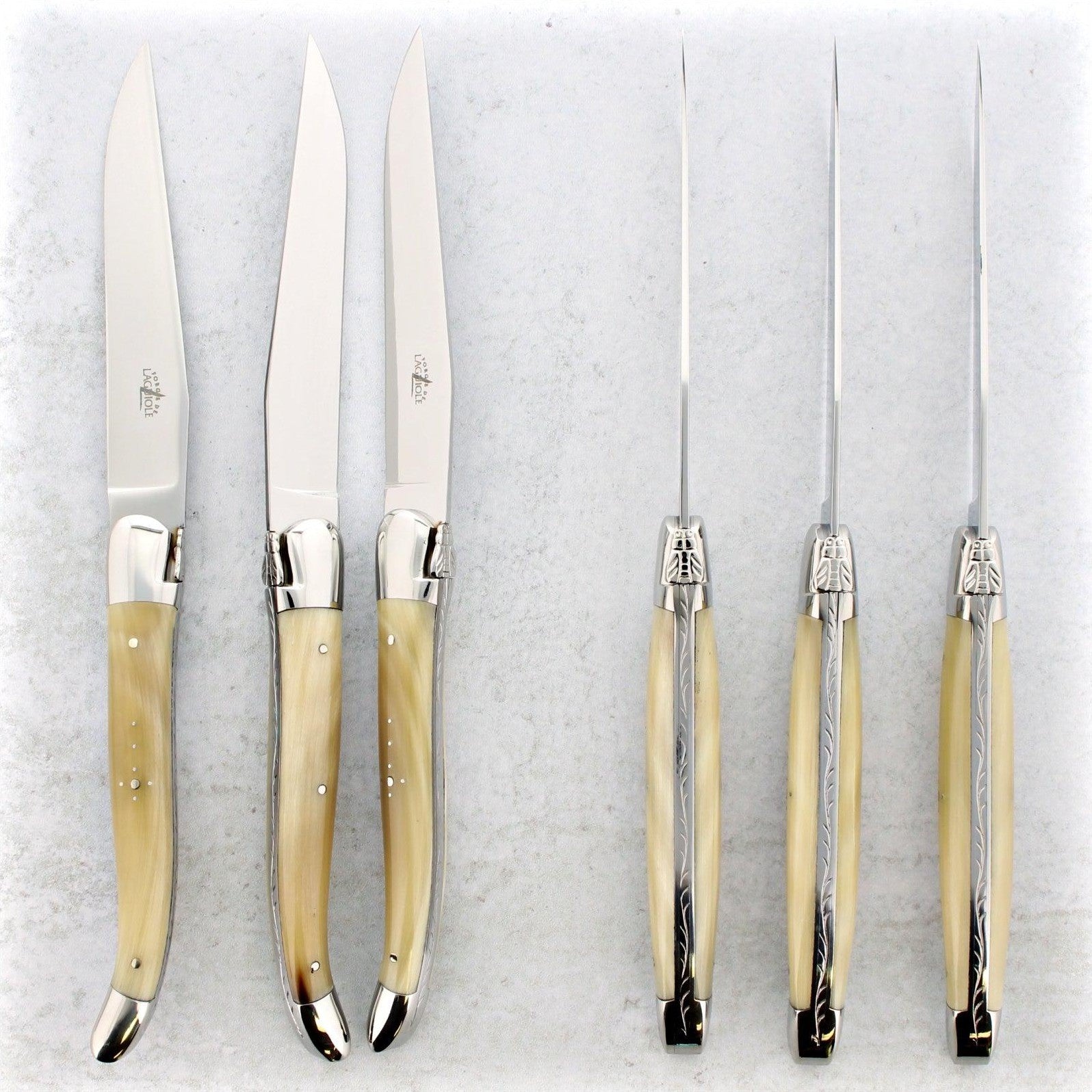 Forge de Laguiole Horn Tip Handle Steak Knives - Set of 6