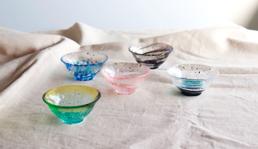 津軽びいどろ】爽華 ガラス盃 花霞 初夏 夏影 月明 星夜 酒器 木箱入り