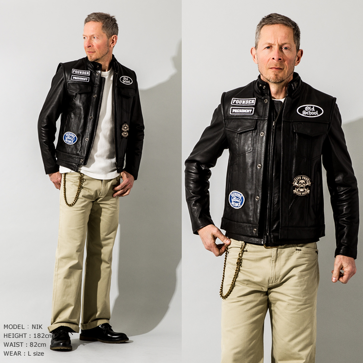 Liugoo Leathers 本革 モーターサイクルクラブベスト メンズ