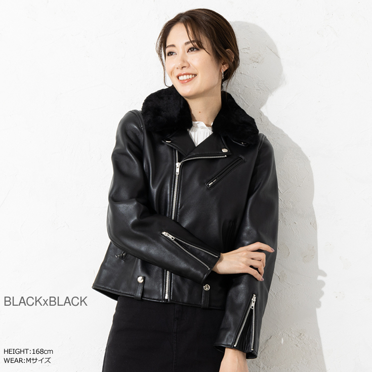 LIUGOO 本革 襟ボアダブルライダース レディース リューグー DRY09LA