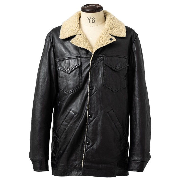 Liugoo Leathers 本革 総ボア レザーランチコート メンズ リューグー