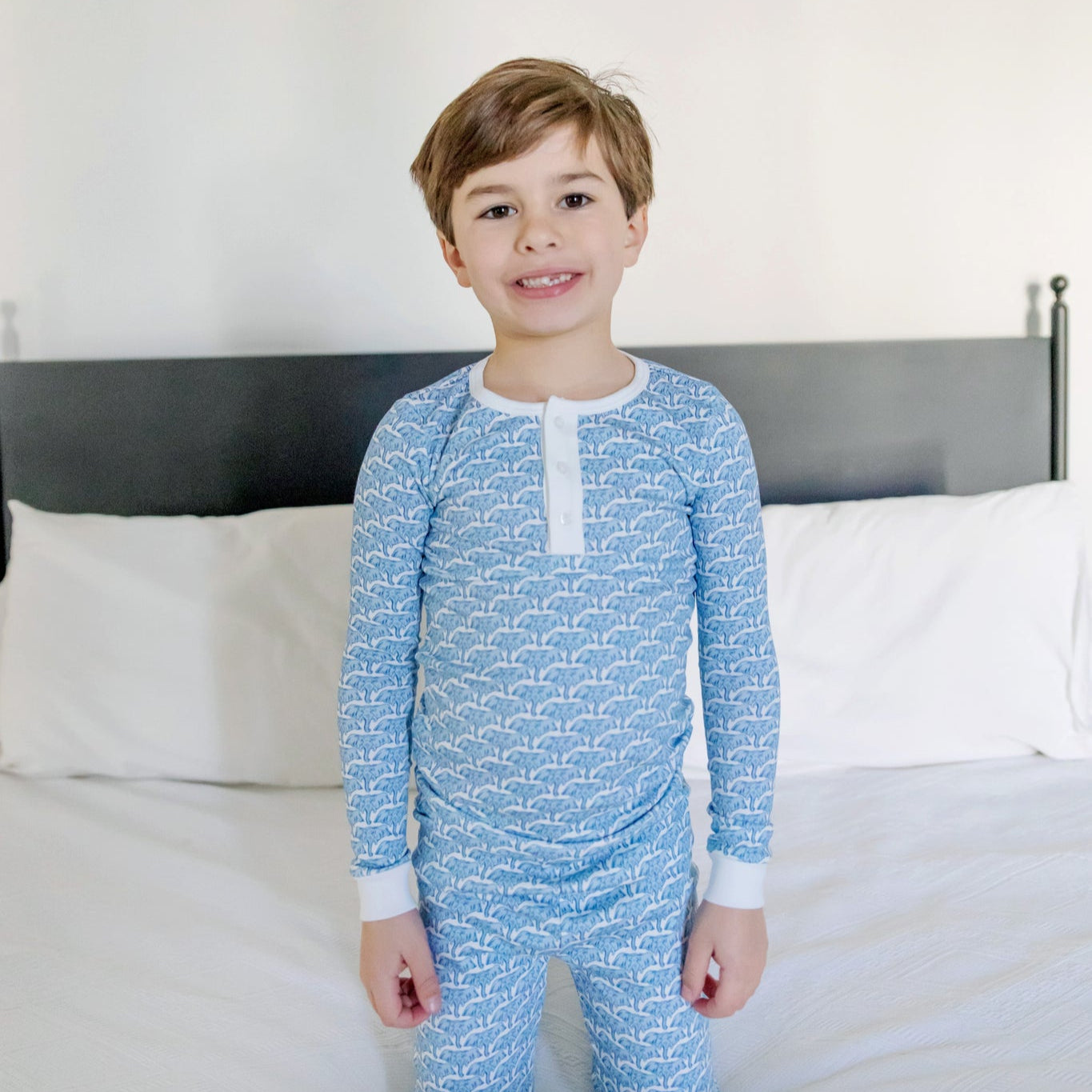 Jack Boys' Pajama Pant Set - African Elephants Blue | Lila & Hayes