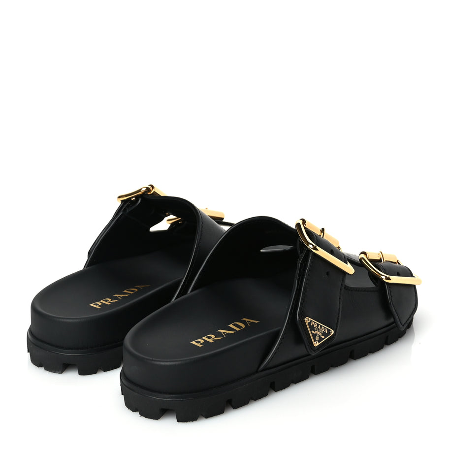 Prada Vitello Sport Metal Triangle Logo Womens Double Buckle 20mm