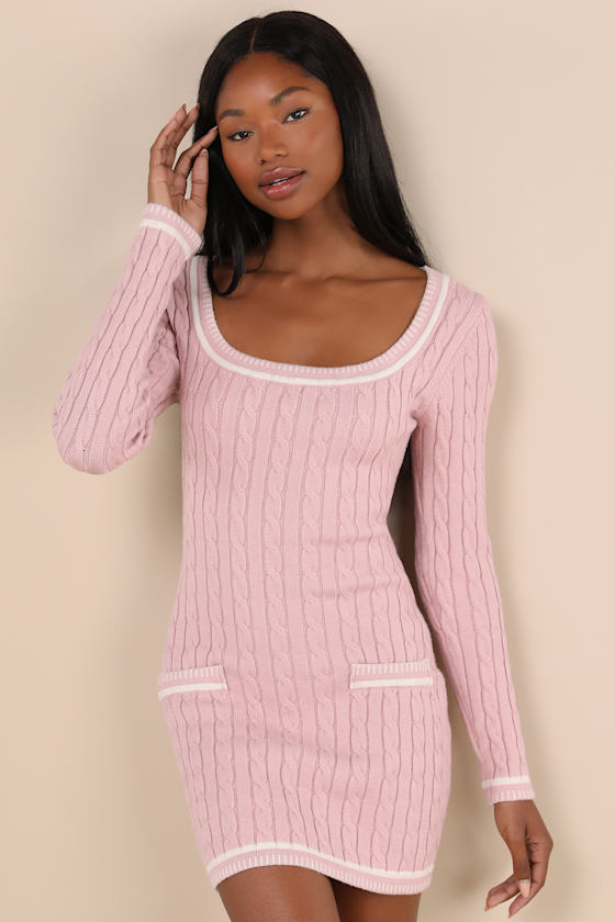 Pink Cable Knit Dress - Sweater Mini Dress - Knit Dress - Lulus