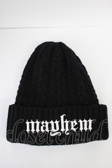 MARDIGRAS(SADS清春) / キャップ.mayhem刺繍ニット ブラック T-24-03