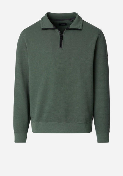 Casa Moda Textured Knit Quarter Zip Sweatshirt, Forest Green