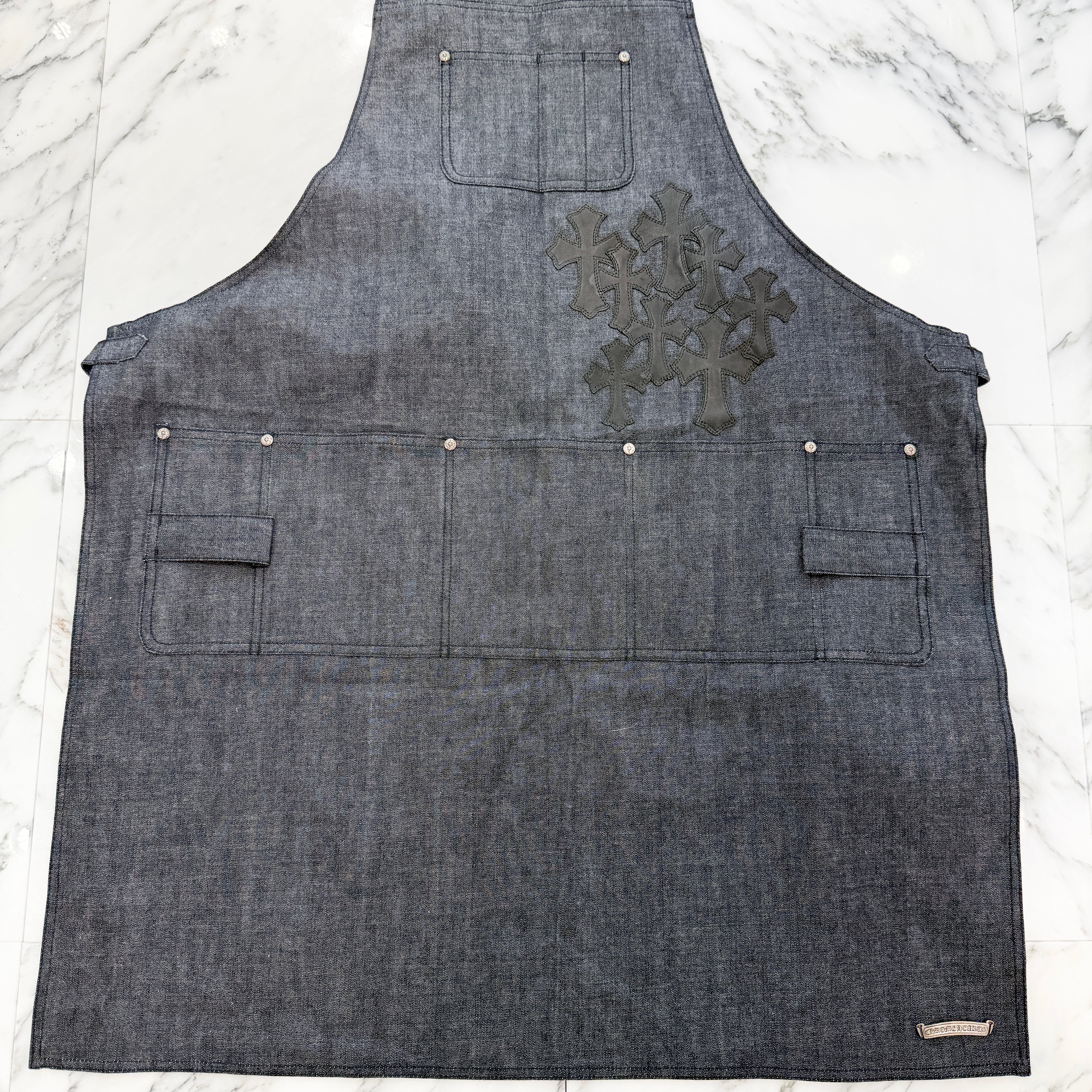CHROME HEARTS Cemetery Cross Leather Patch Denim Apron クロム