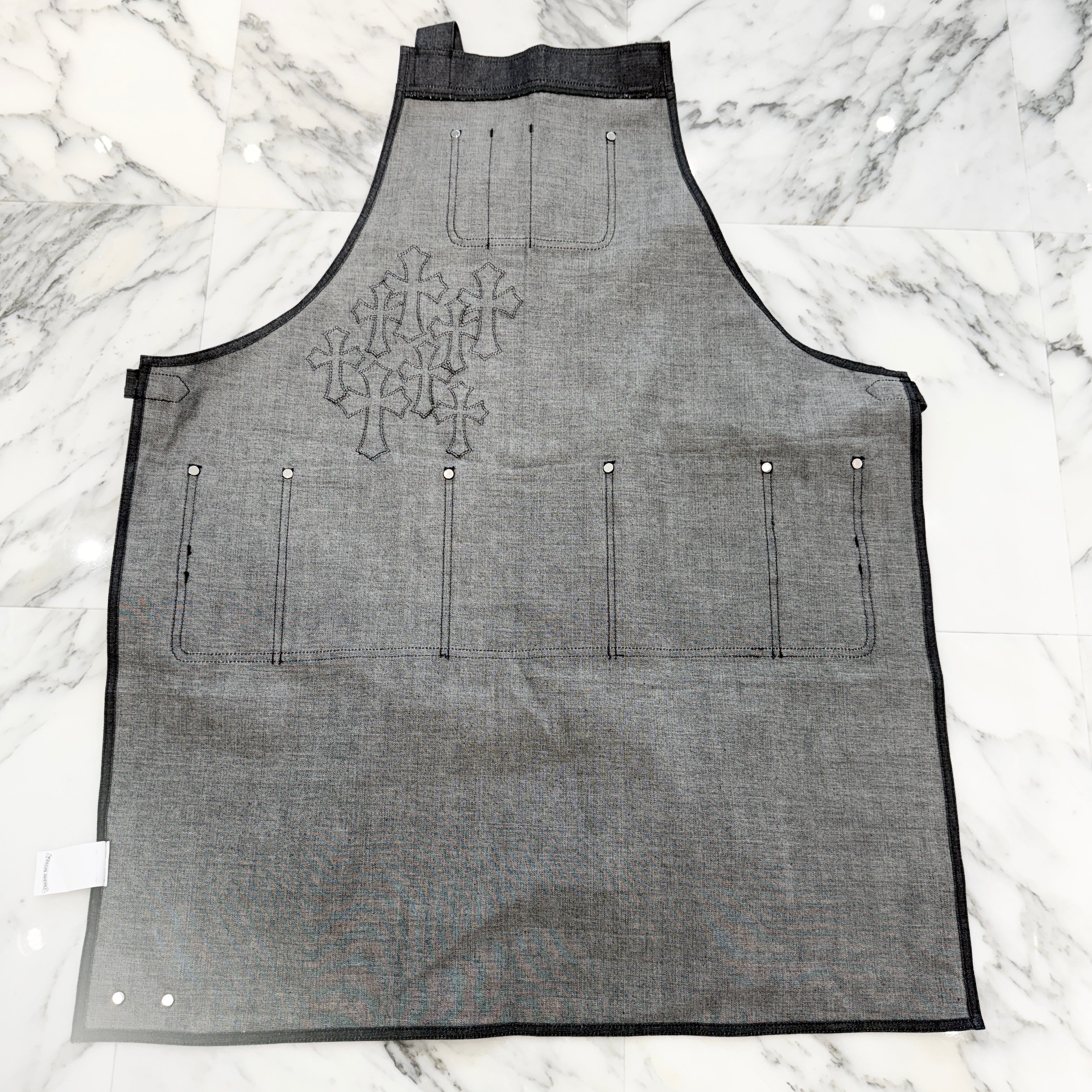 CHROME HEARTS Cemetery Cross Leather Patch Denim Apron クロム
