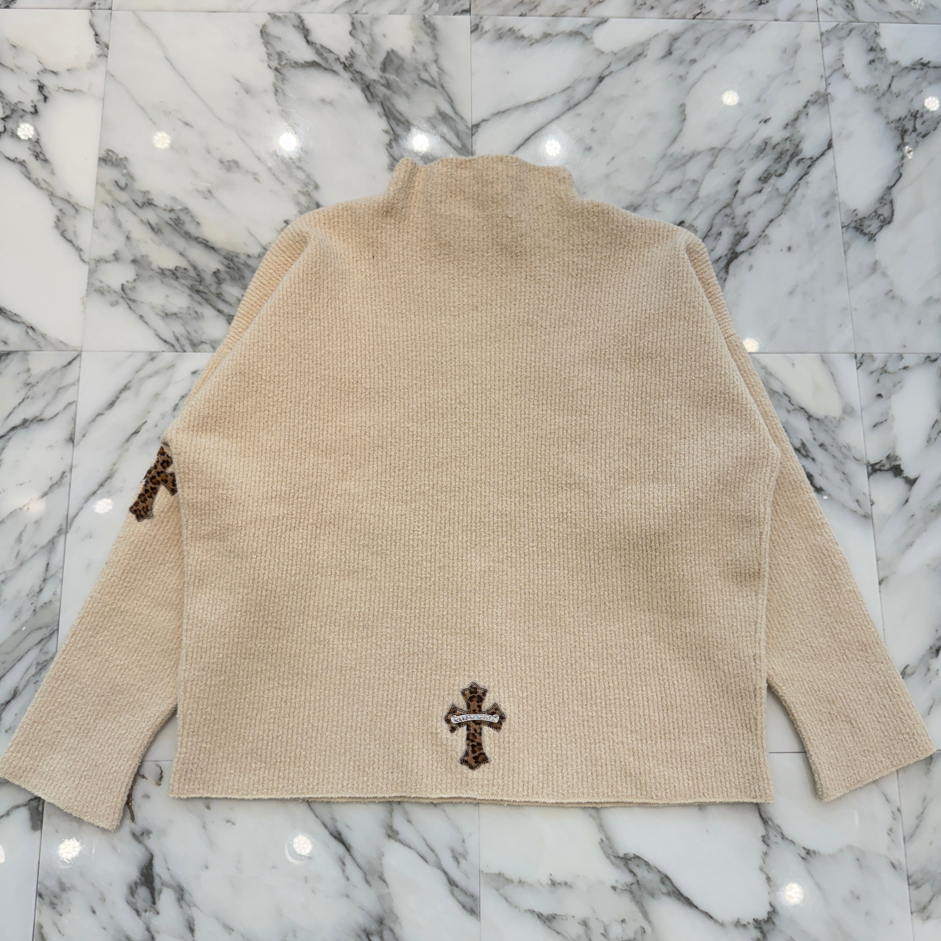 CHROME HEARTS YNOT Leopard Harako Leather Cross Patch High Neck