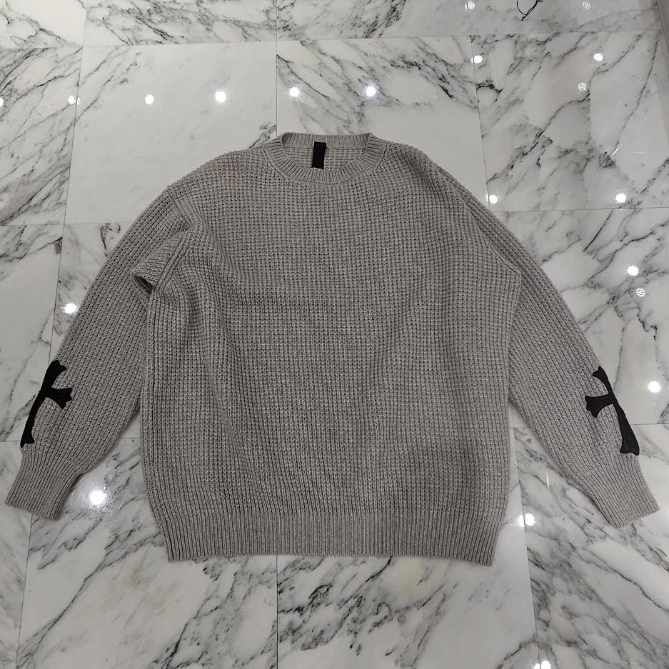 CHROME HEARTS Y NOT Arm Leather Cross Patch Cashmere Knit Sweater