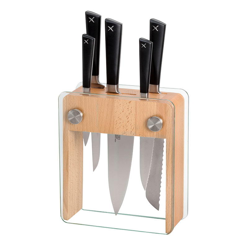 ZüM® 6 Pc. Knife Block Set Beechwood & Tempered Glass - Mercer