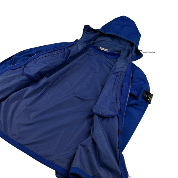 Stone Island 2008 Blue Laminated Nylon Hooded Jacket - Large