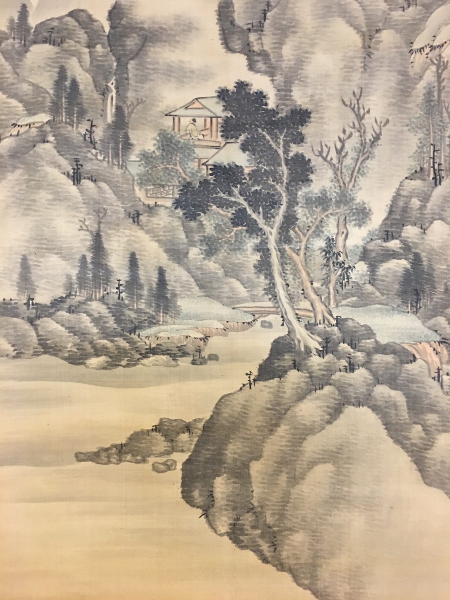 掛け軸 井口陵雲 水墨山水 絹本 希少 軸装 茶道具 掛軸 美品 です。