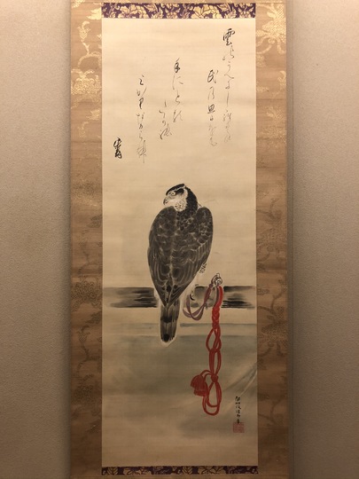 旧蔵書画【徐悲鴻款 花鳥図】鷹図 鑑定証書付き 中堂掛軸 旧蔵書画