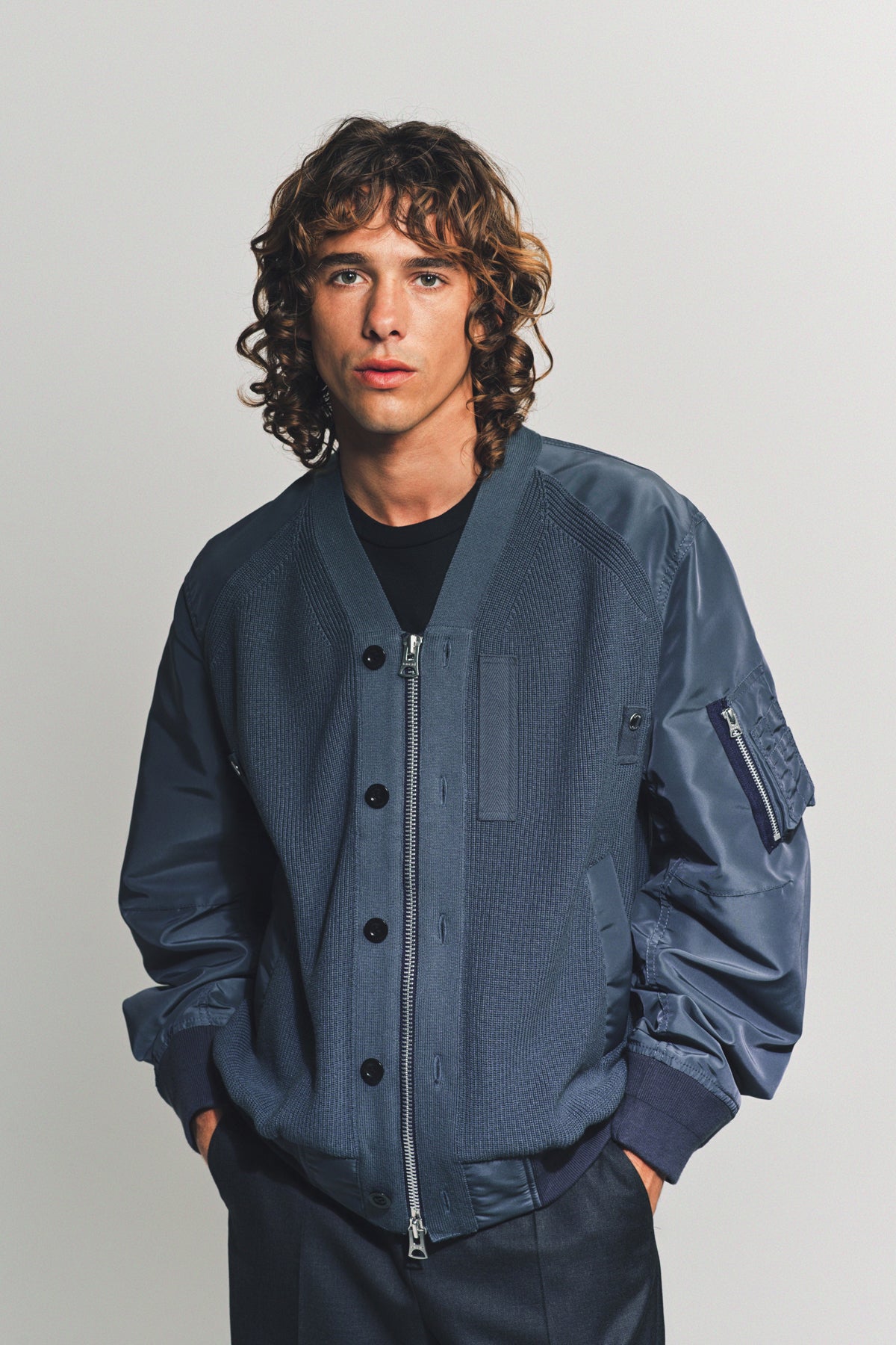 SACAI | NYLON TWILL KNIT BLOUSON