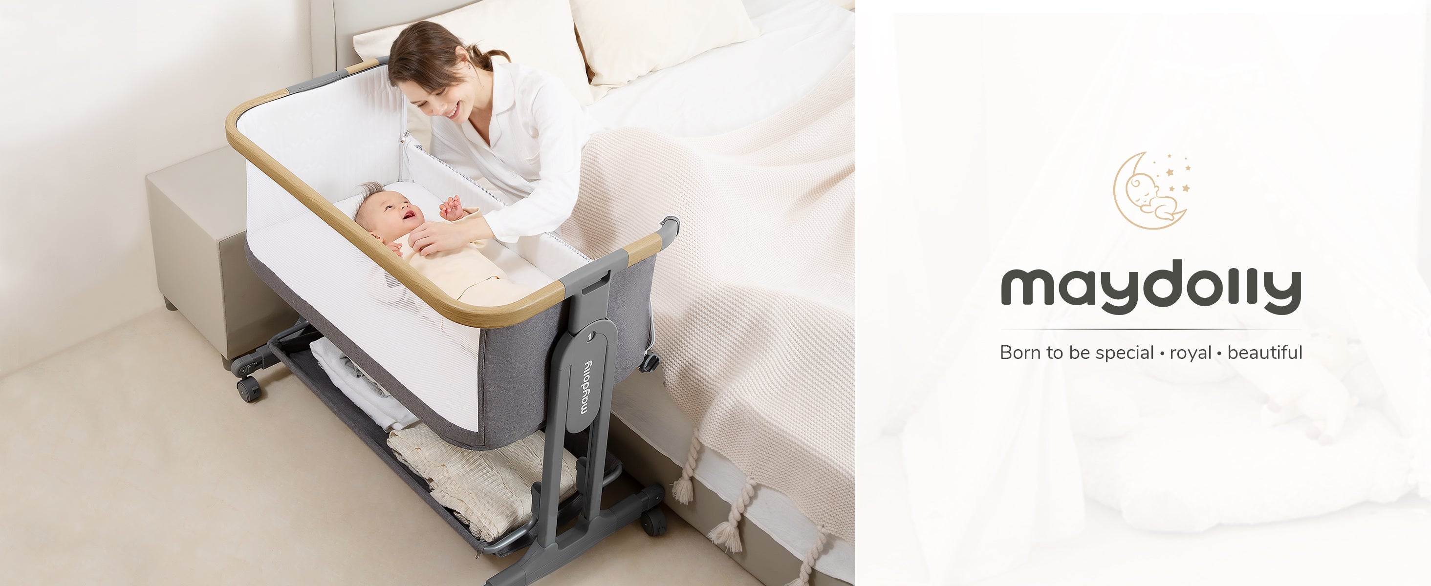 Maydolly 3-in-1 Bedside Bassinet with 7-level Adjustable Height