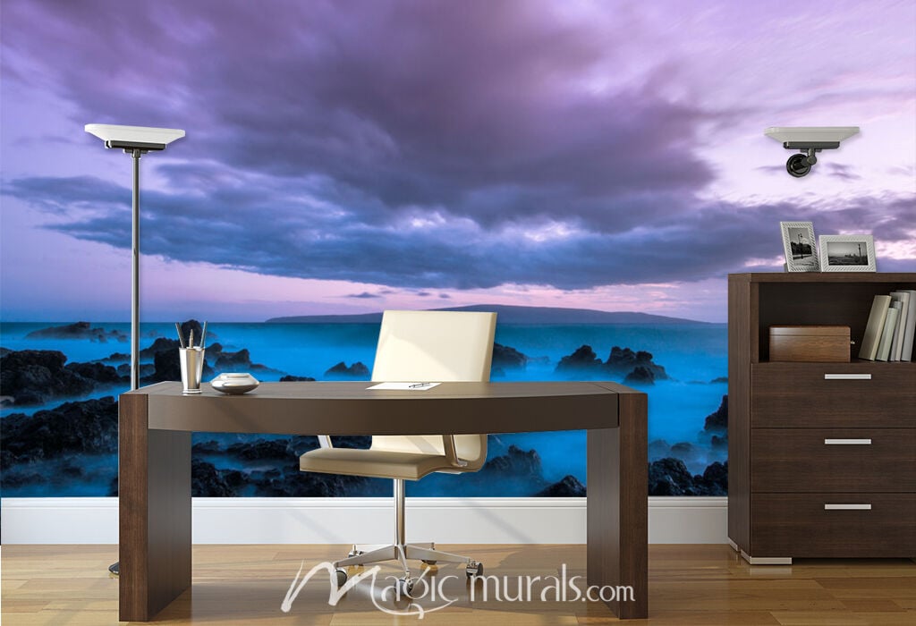 Misty Ocean Purple Skies Wallpaper Mural by Magic Murals