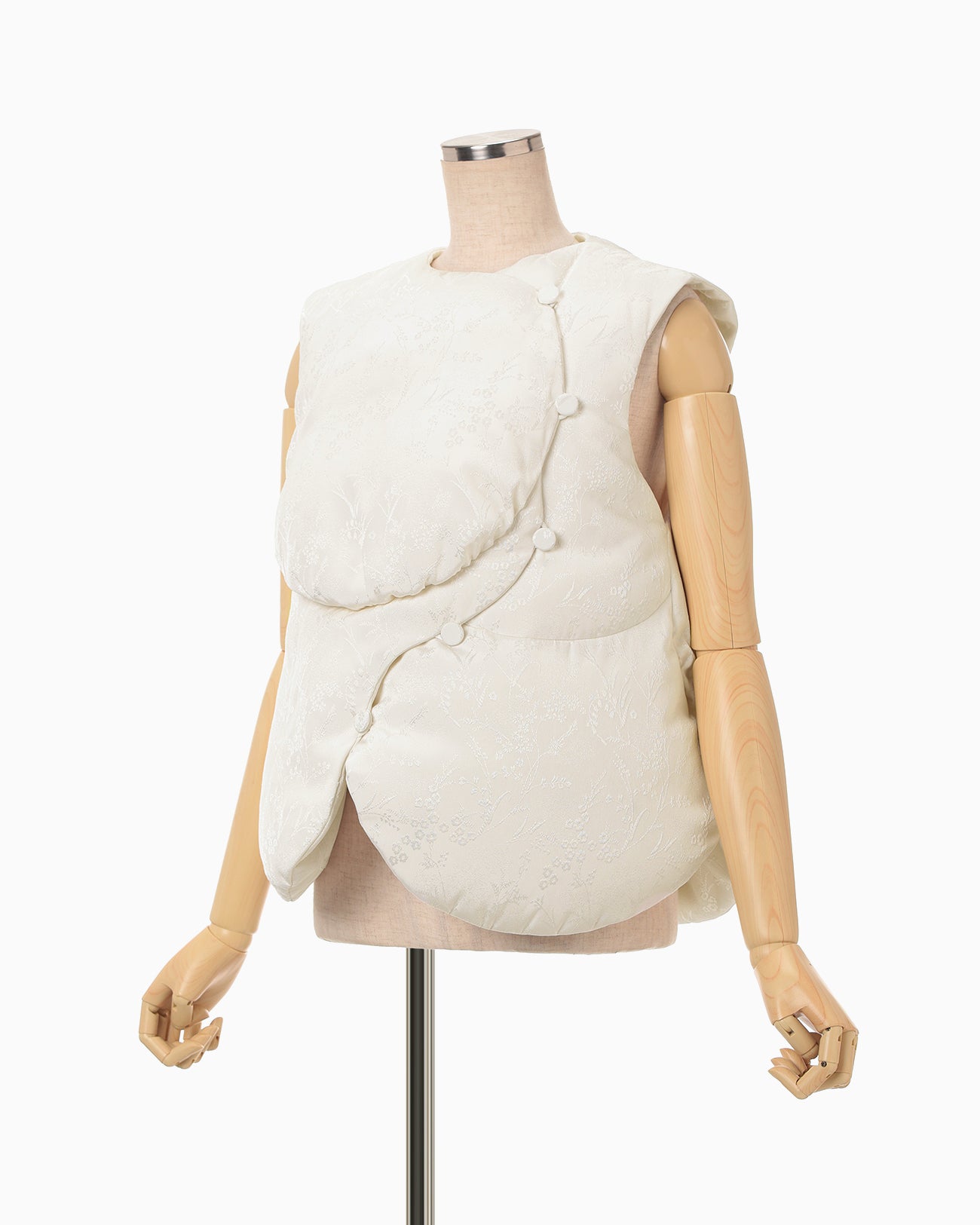 Floral Jacquard Rounded Down Vest - ecru - Mame Kurogouchi