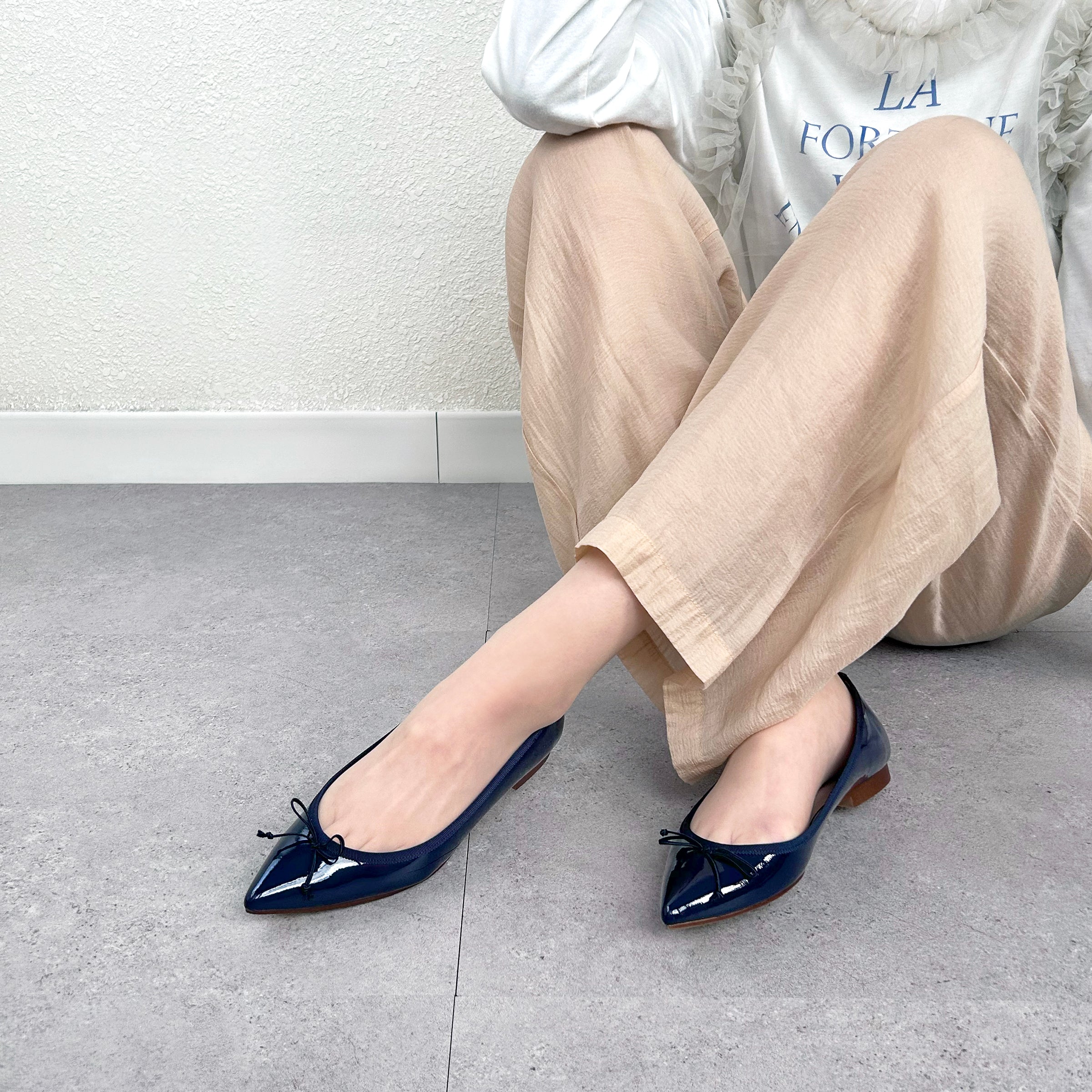 2026SSBI：ポインテッドトゥ フラット バレエシューズ（1333）ネイビー