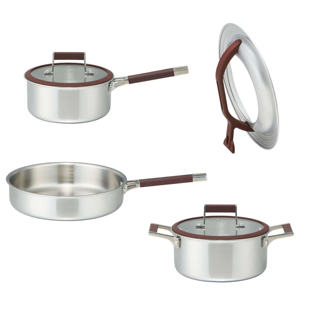 ステンレス鍋｜ステンレスフライパン｜m.design ラミーナ 4点セット