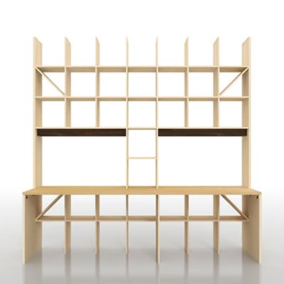 カウンター付き・開口部のある本棚 奥行350mm 縦7コマ×横7コマ 2-222